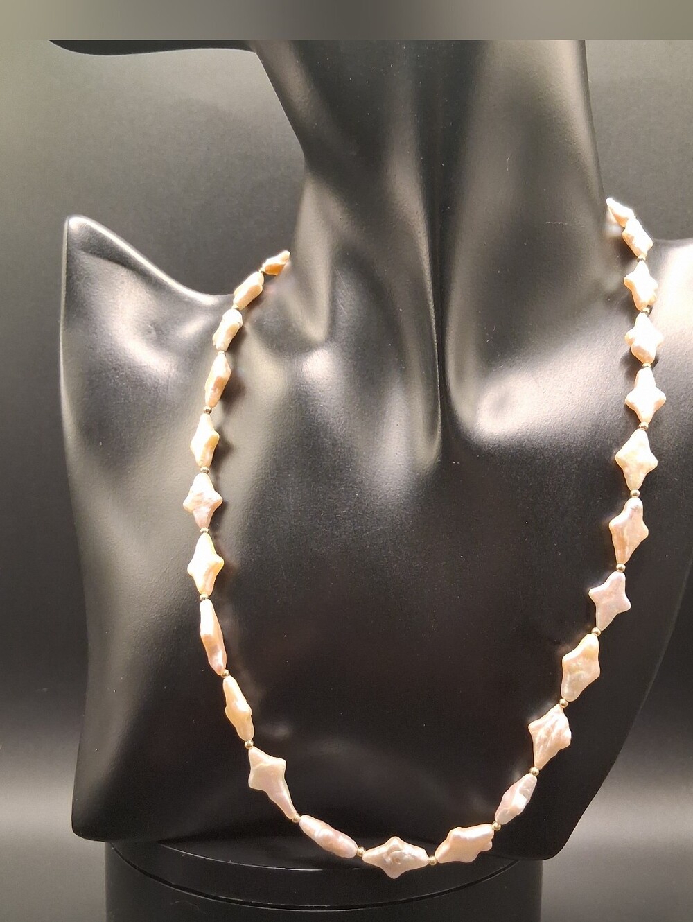Fancy Shape Fresh Water Pearl Necklace in 18K Vermeil 18 Inches